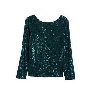 Halogen Sequined Scooped neck  long sleeve top Embellished Sparkle SIZE MEDIUM